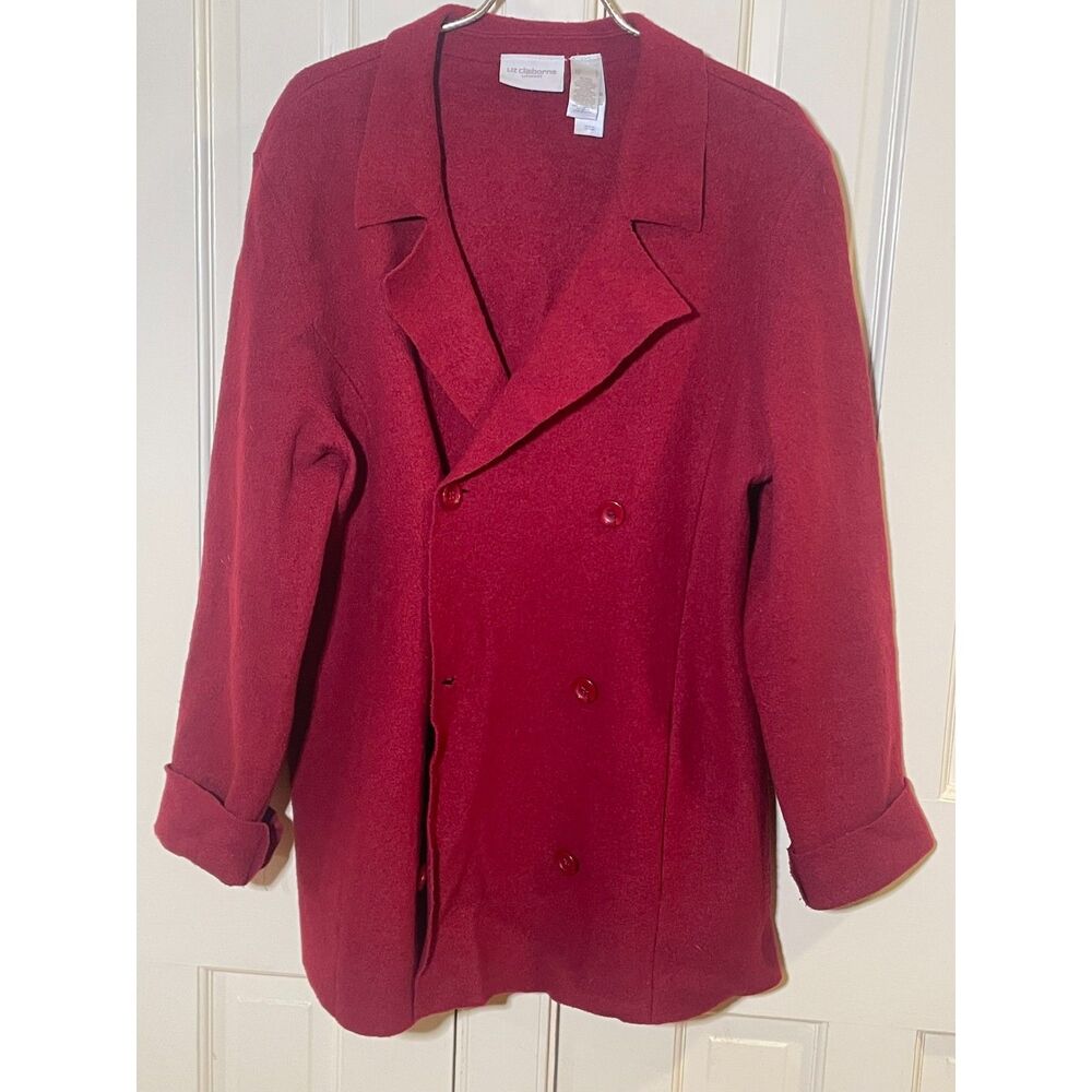 Vintage Liz Claiborne Red Wool Double Breasted Peacoat Jacket Size 10